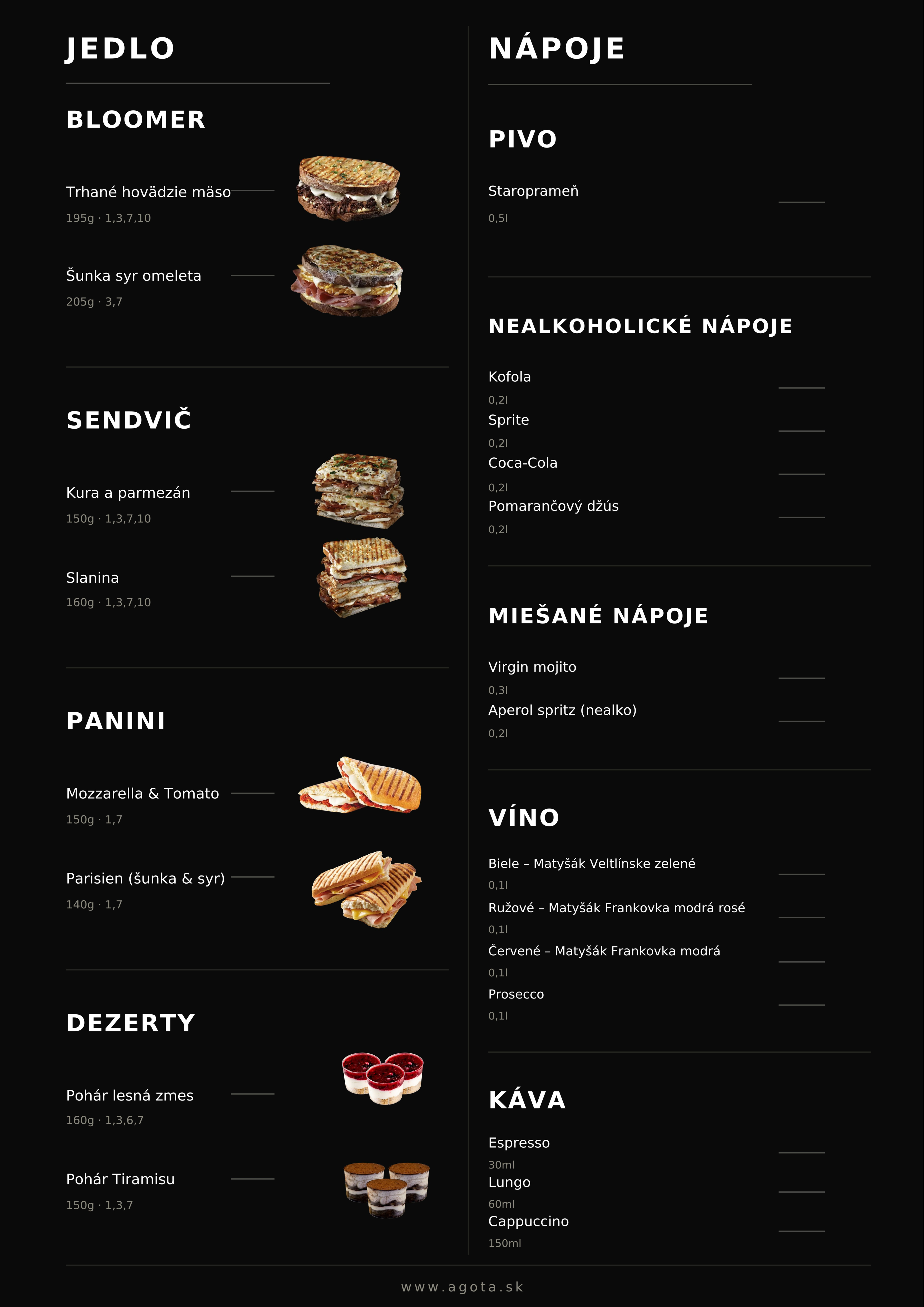 Agota Food Truck Menu